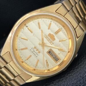 Vintage 1983 Orient Automatic Mens Gold Watch W/daydate & Gold accents